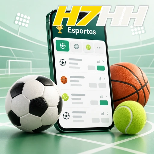 H7HH — ilustração de aplicativo esportivo com bolas de futebol, basquete e tênis