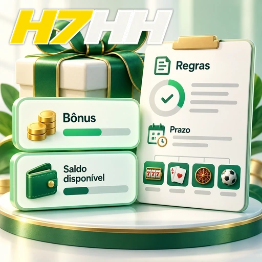 H7HH — ilustração de bônus, saldo disponível e lista de regras e prazos
