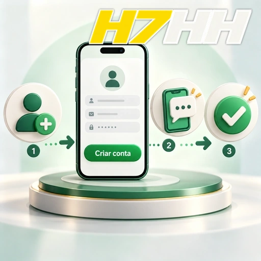 H7HH — ilustração das etapas de criação de conta no celular