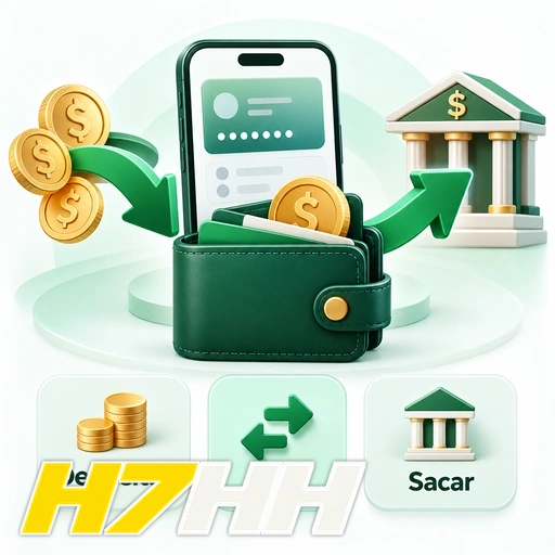 H7HH — ilustração de carteira digital com depósito, Pix e saque