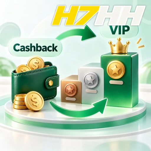 H7HH — ilustração de cashback e nível VIP com moedas, carteira e coroa