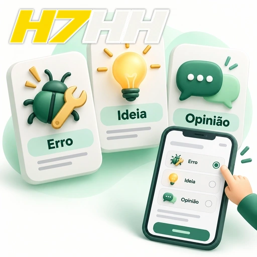 H7HH — ilustração das categorias de feedback: erro, ideia e opinião