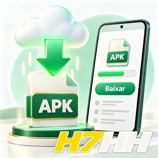 H7HH — ilustração de download de APK com seta, nuvem e celular