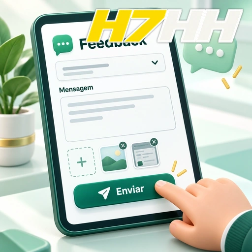H7HH — ilustração de formulário de feedback com campo de mensagem e botão de envio