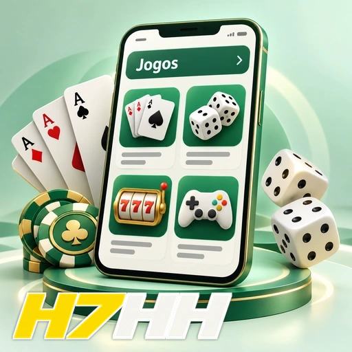 H7HH — ilustração de jogos no celular com cartas, dados e fichas