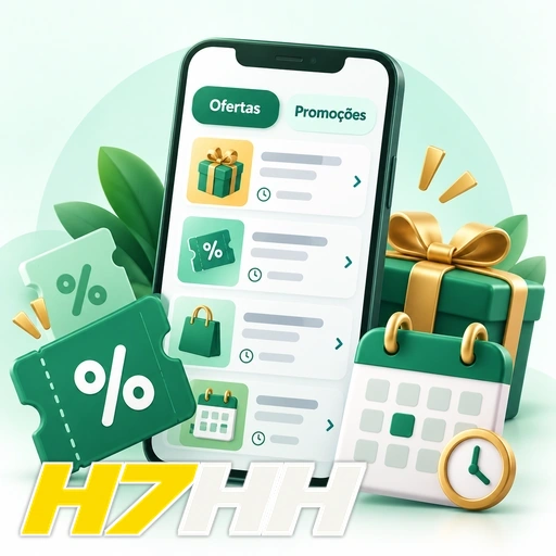 H7HH — ilustração de ofertas e promoções no celular com presentes e símbolos de porcentagem
