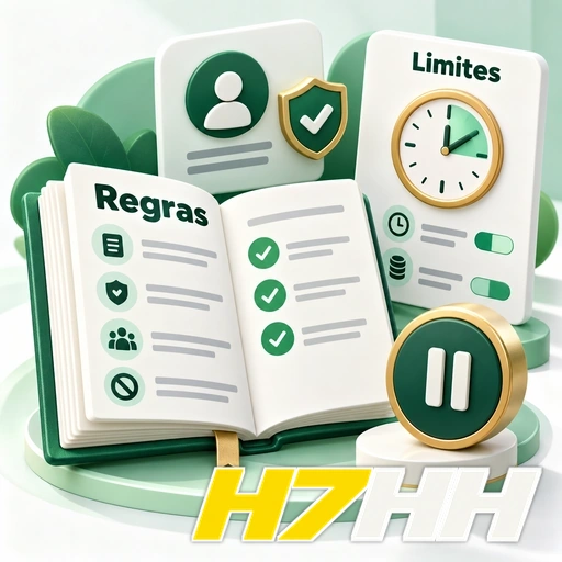 H7HH — ilustração de regras de uso com lista, limites de tempo e símbolo de pausa