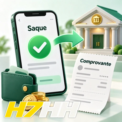 H7HH — ilustração de saque confirmado com carteira, moedas e comprovante