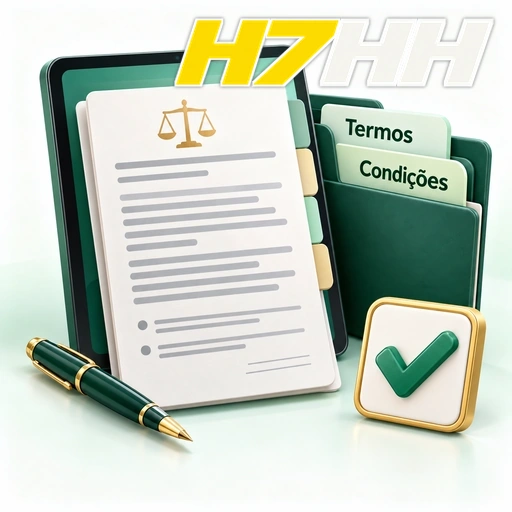 H7HH — ilustração de termos e condições em documentos com caneta e símbolo de confirmação